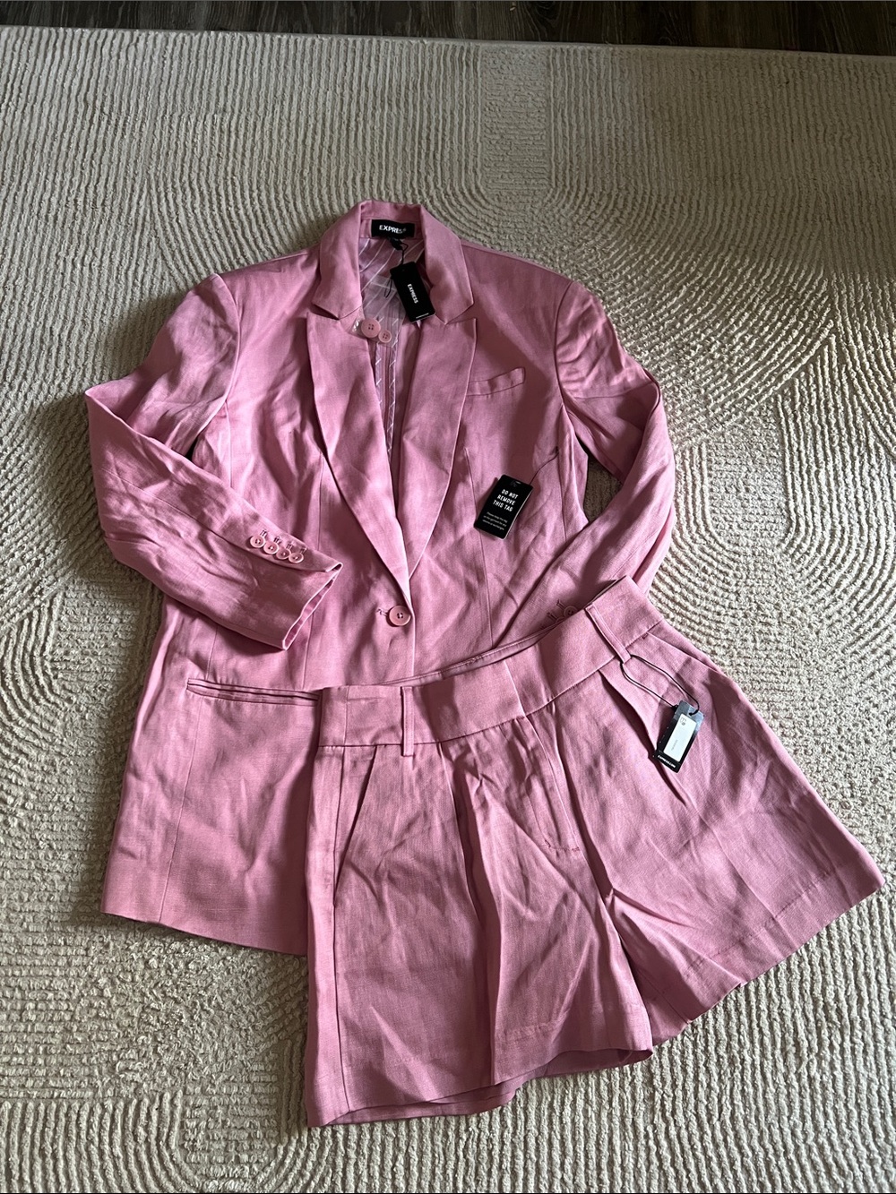 Express Pink Linen-Blend Blazer with Matching Shorts